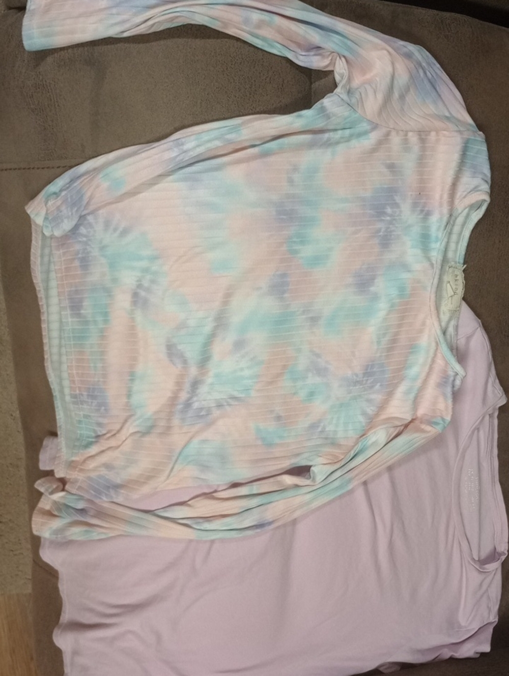 Tie-Dye Ribbed Long Sleeve Top - Pastel With Short Sleeve Tee